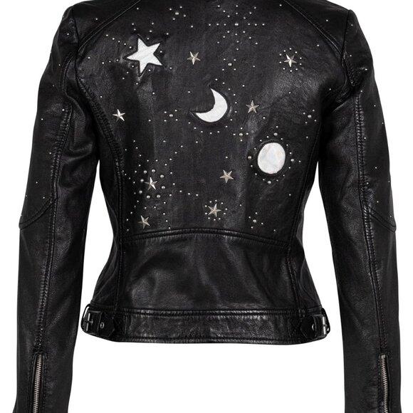 Maurituis Black Leather Jacket Moon and Stars - Picture 5 of 8